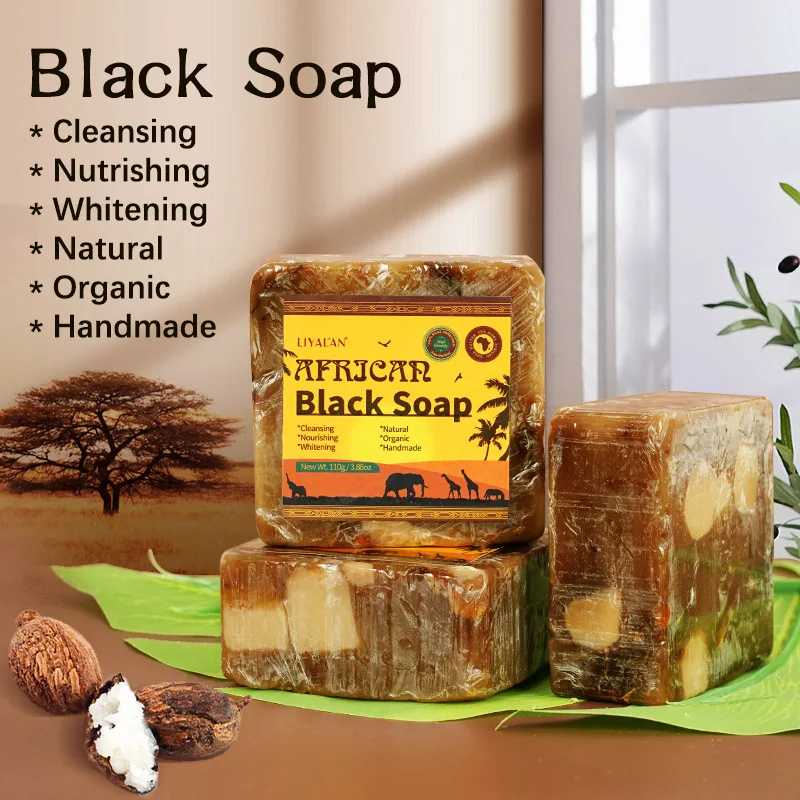 

Natural African Black Soap With Organic Shea Butter Anti Rebelles Treatment Acne Moisturizing SkinCare Handmade Beauty Body Bath