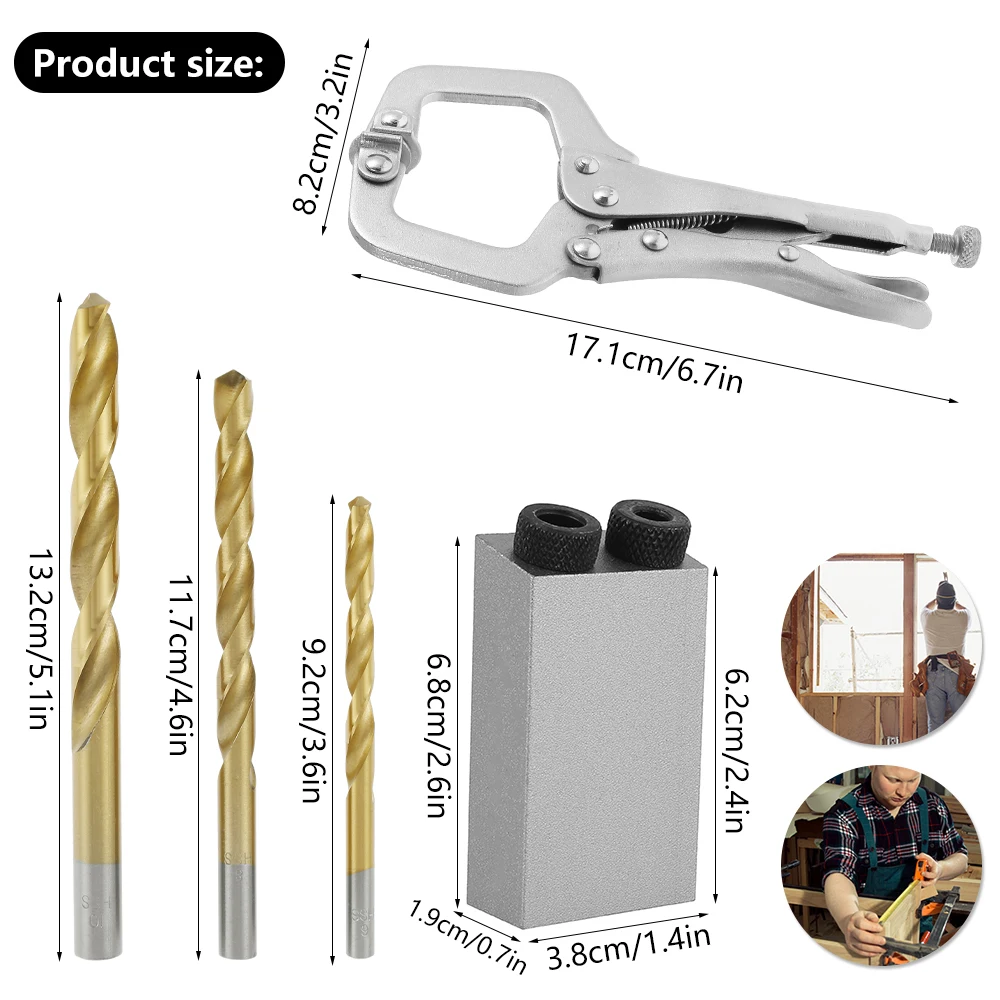 

15pcs Pocket Hole Jig Kit 15 Degree Angle Drill Guide Set Woodworking Pocket Hole Jig 6mm 8mm 10mm Puncher Locator Jig Drill Bit