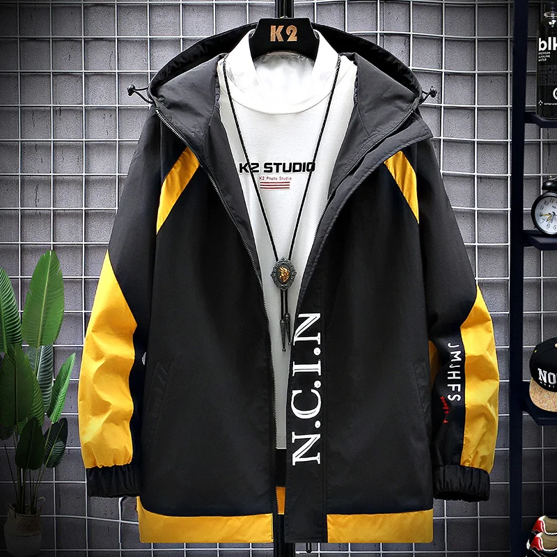 

2021 New Korean Hip Hop Men's Cargo Jackets Men Streetwear Jacket Patchwork Cardigan Hooded Coats Male 3 Color M-3XL