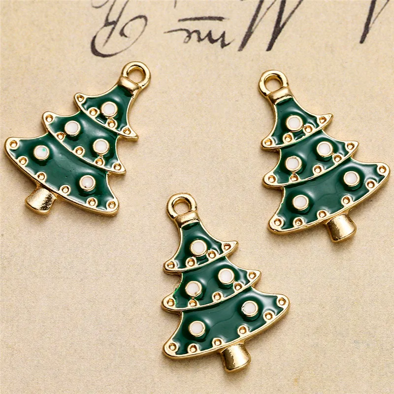 

10pcs/lot Enamel Christmas Tree Snowman Charms Pendant DIY Handmade Necklace Earring For Jewelry Making Accessories