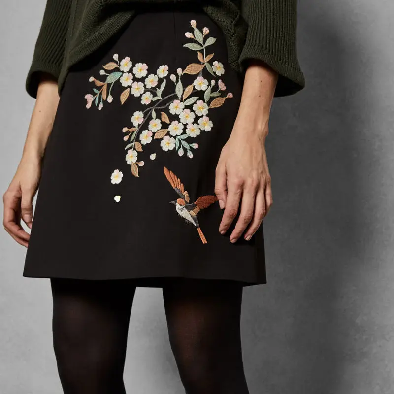 

New Embroidered skirt embroidered A line skirt high waist skirt short skirt women s all around skirt