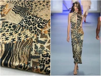 herringbone silk fabric brand geometric leopard print heavy elastic mulberry natural silk satin dress fabric fashion 22mm