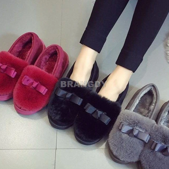 

Winter Platform Shoes Women Outdoor Home Slippers Female Winter Fur Slides House Sandals Fuzzy Slippers Ladies Cute Loafers Bow