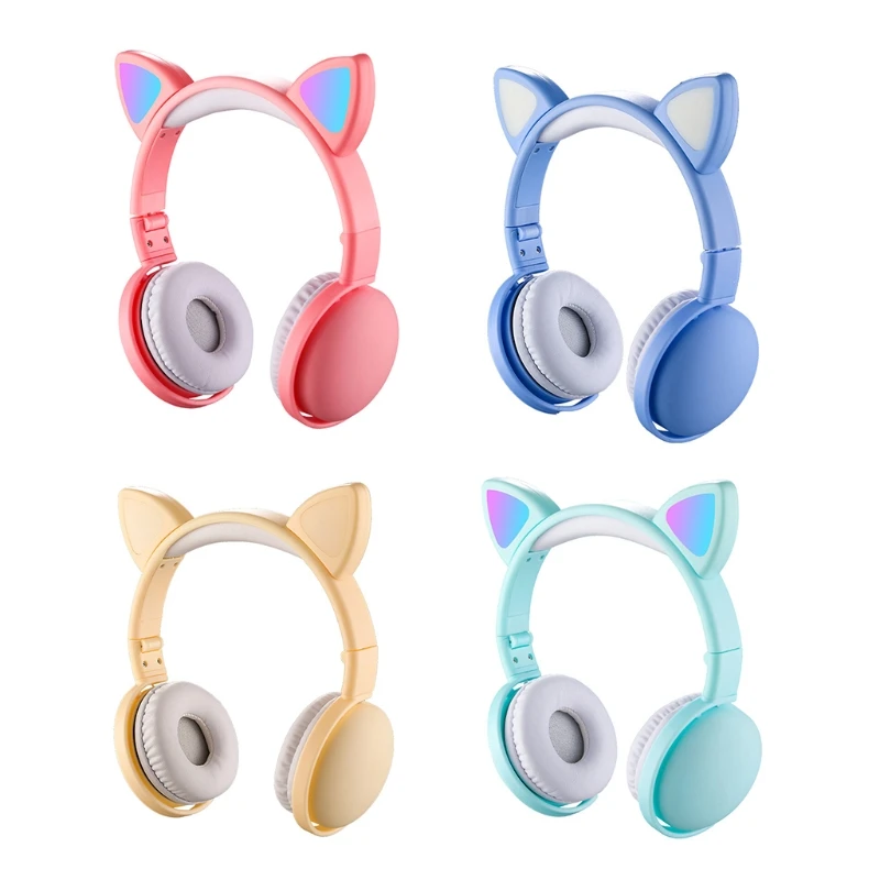 Детские наушники с кошачьими ушками Bluetooth совместимые ограничением громкости