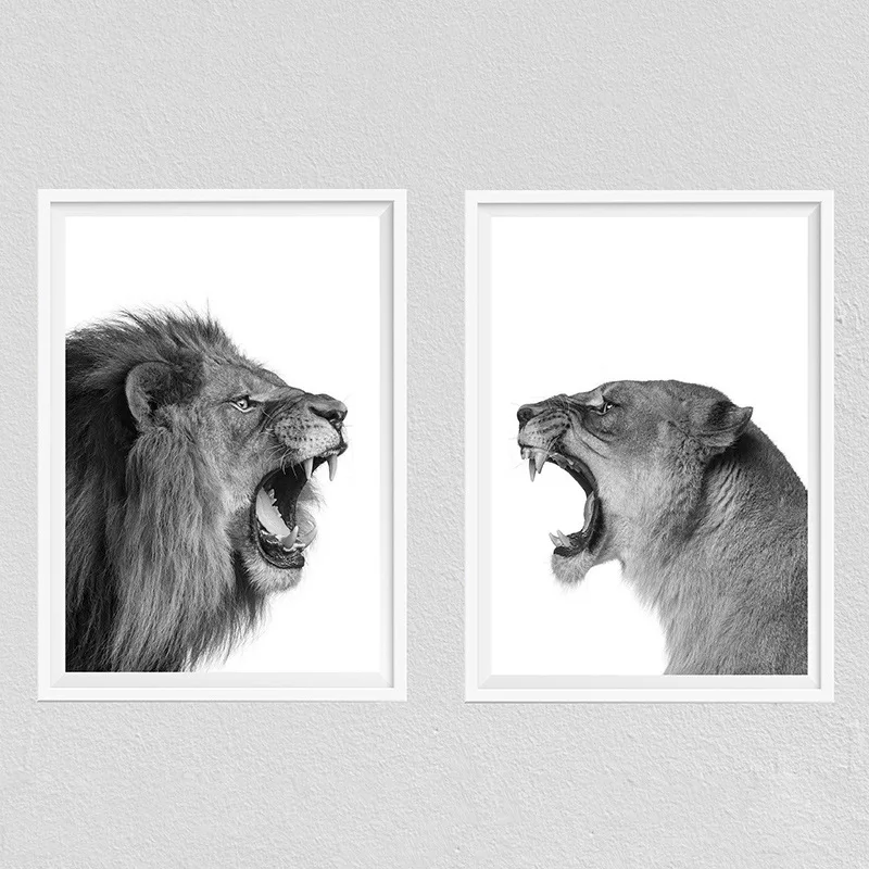 Скандинавские две мужские и женские Львы черно белые животные холст живопись