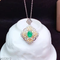 kjjeaxcmy fine jewelry natural emerald 925 sterling silver classic girl new pendant necklace chain support test hot selling