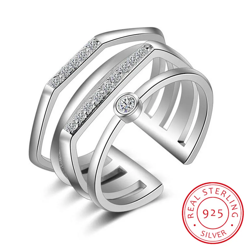 

925 Sterling Silver Rings For Women Mosaic CZ Zirconia Multi-layer Resizable Rings bague femme S-R224