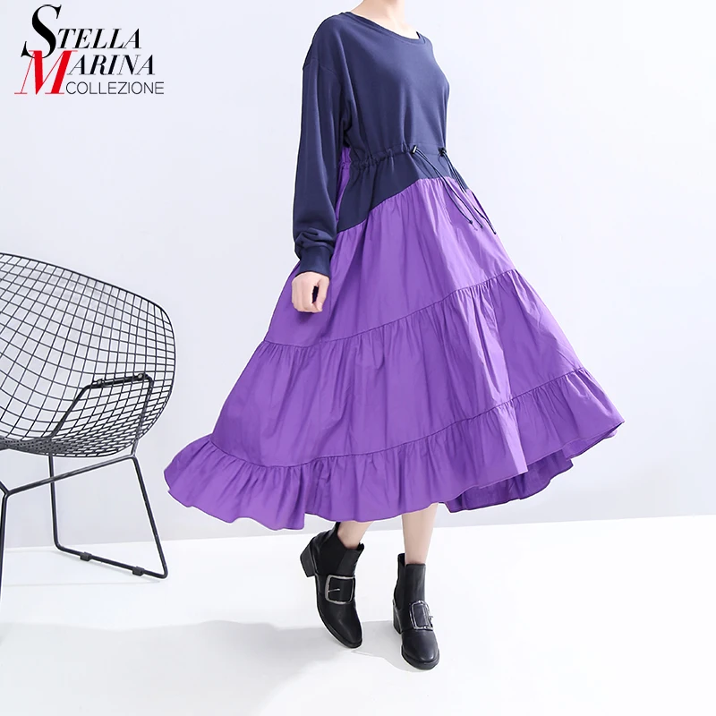 * Новинка женское платье с длинным рукавом зима 2019 модное пэчворк а силуэт