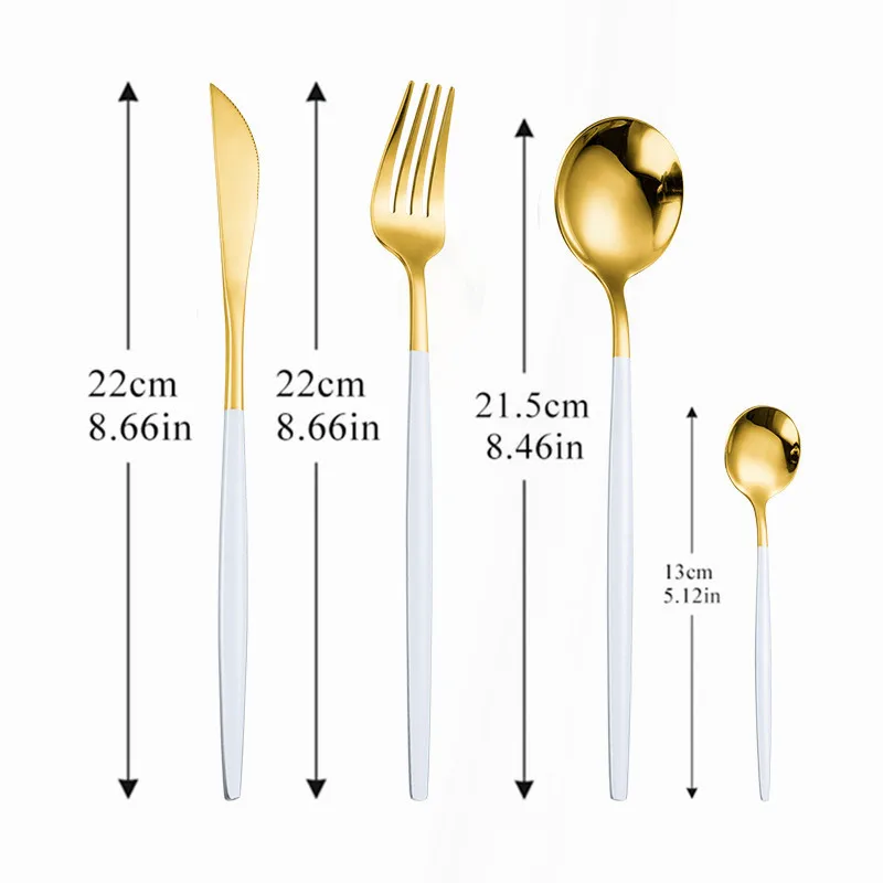 

Dinnerware Spoon Fork Knife 4Pcs Dinner Set Complete Flatware White and Gold Cutlery Set Stainless Steel Tableware Kitchen Set