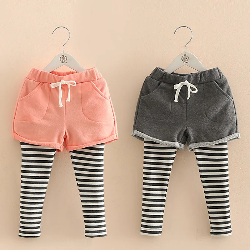 

2021 Spring Autumn Korea 2 3 4 6 8 10 Year Children Pocket Shorts Baby Culottes Lace Skirt Striped Leggings For Baby Kids Girls