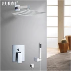 JIENI 8-дюймовый настенный набор для Дождевого душа, роскошная квадратная Лейка для душа, душевые наборы, ручной клапан, хромированный полированный смеситель для душа