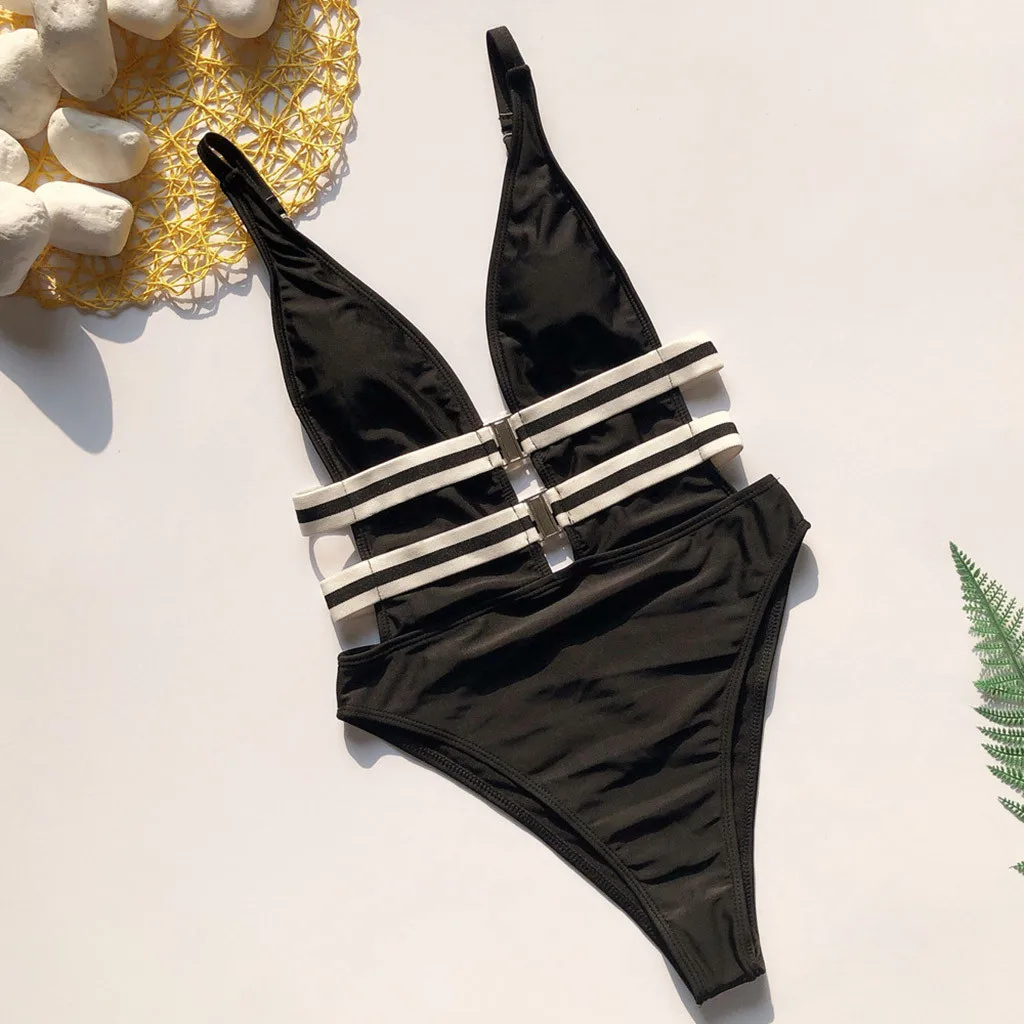 Женский слитный купальник черный из плавленого материала пляжная одежда с