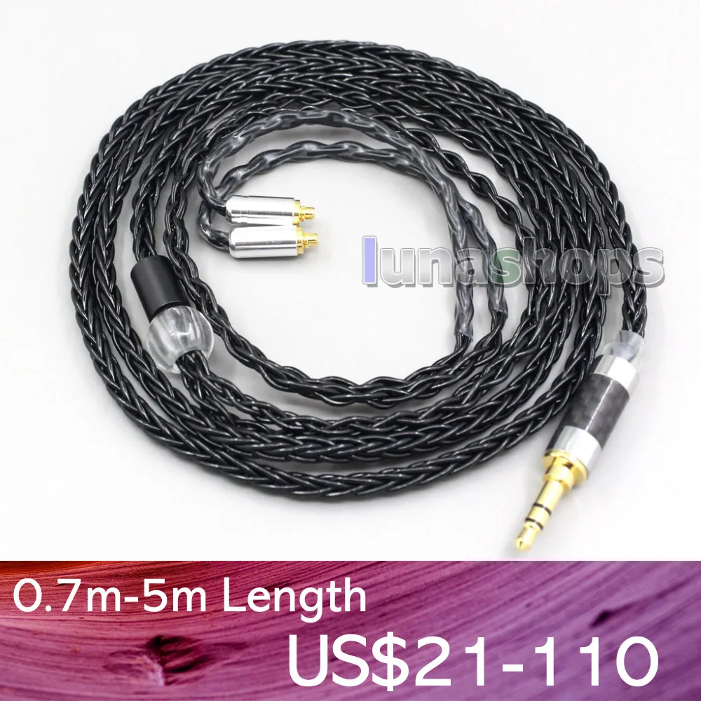 

LN006595 3.5mm 2.5mm 4.4mm XLR 8 Core Silver Plated Black Earphone Cable For Shure se535 se846 Se425 Se315 Se215 MMCX