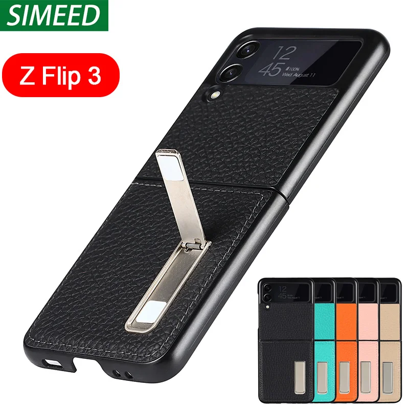 

Чехол-книжка для Samsung Galaxy Z Flip 3 5G, из натуральной кожи, с подставкой, ультратонкий, противоударный