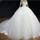 Великолепные кружевные свадебные платья принцессы с V-образным вырезом и длинными рукавами на шнуровке сзади с аппликацией бальное платье платья невесты
