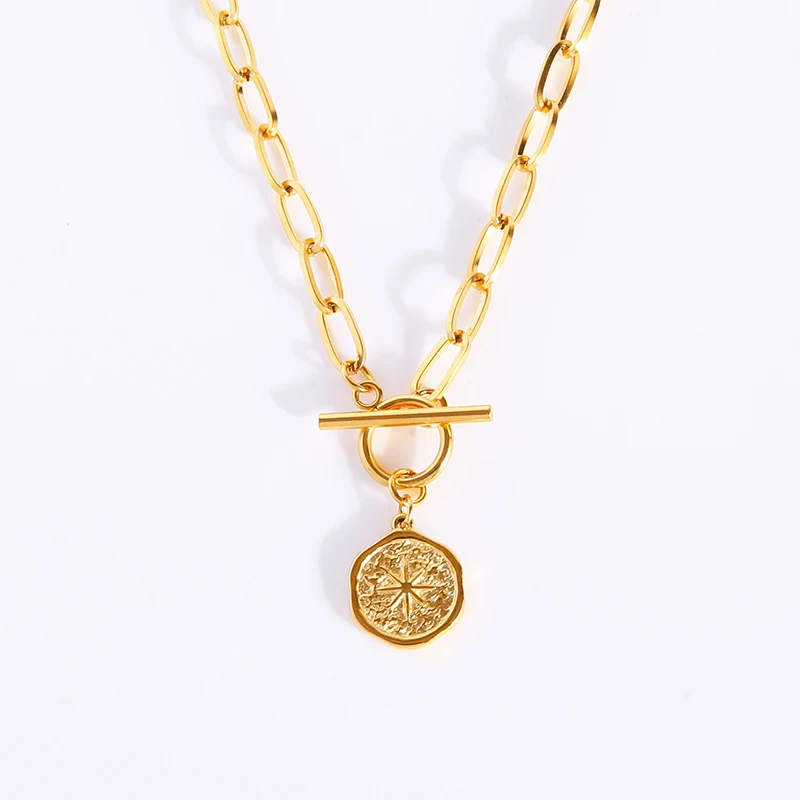 

Ожерелье из нержавеющей стали с монетами и звездами для женщин, металлический медальон, подвеска, ожерелья, колье-чокер, женское колье