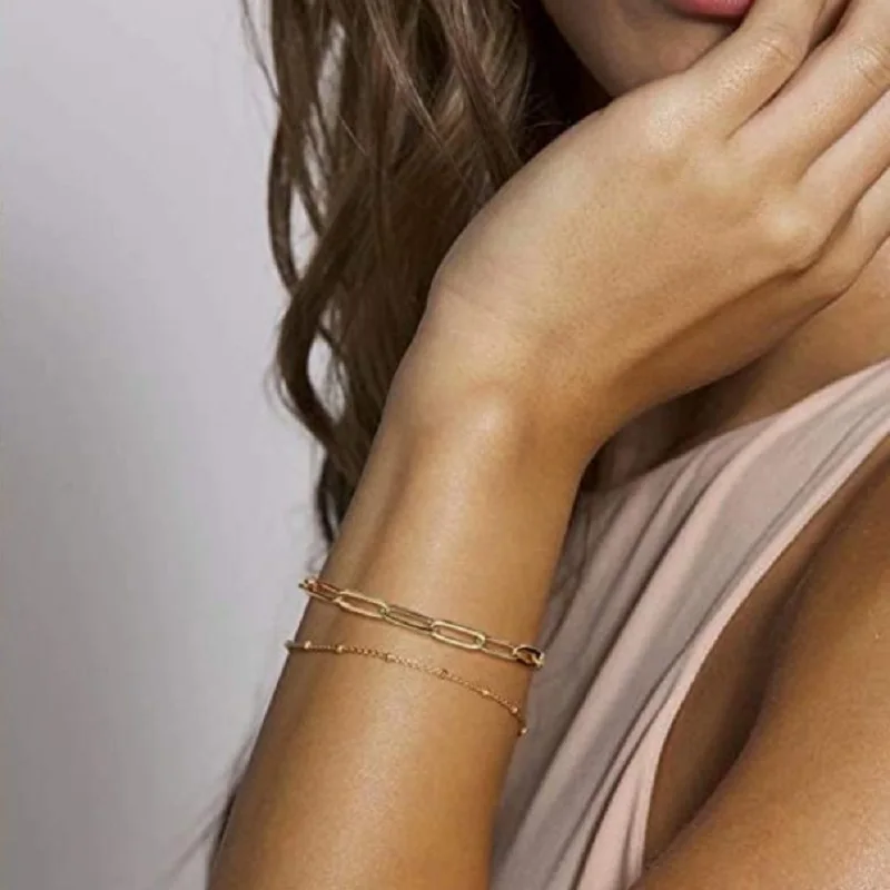 Изысканная золотая цепочка для женщин браслет из бисера и овальной цепочки