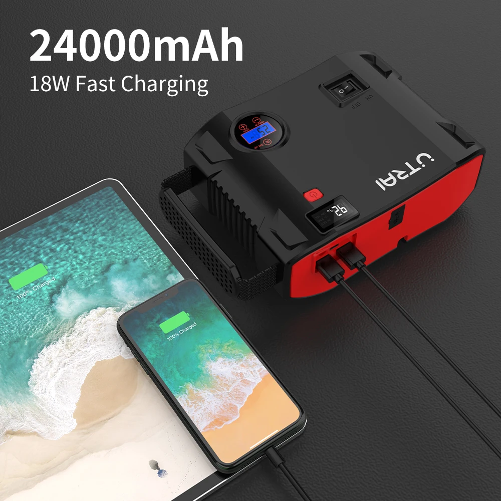 utrai 4 in 1 2000a jump starter 24000mah power bank 150psi air compressor tire pump portable charger car booster starting device free global shipping