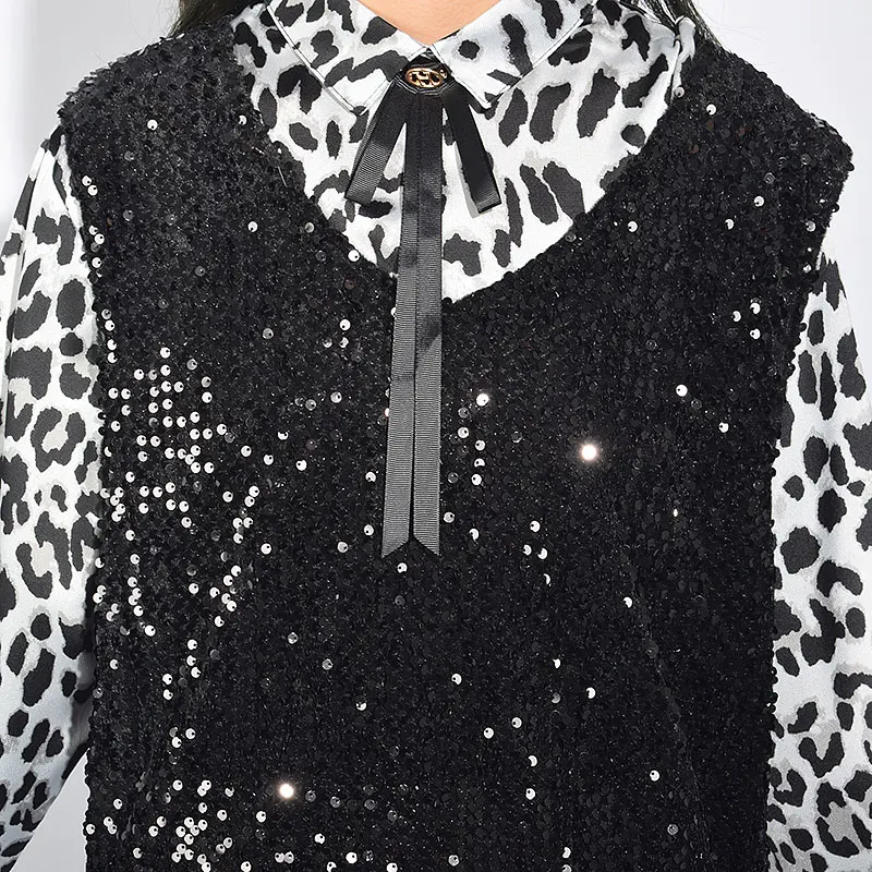 Женская рубашка с отложным воротником XITAO черная Свободная длинными рукавами