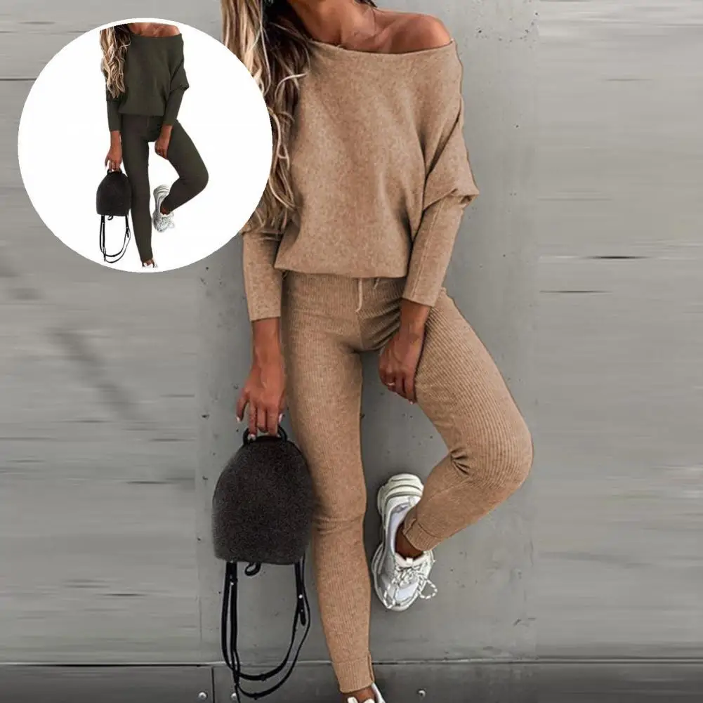 

1 Set Popular Lady Loose Slanted Neck Blouse Lace-up Pants for Daily Wear Women Blouse Pants Set Women Outfit