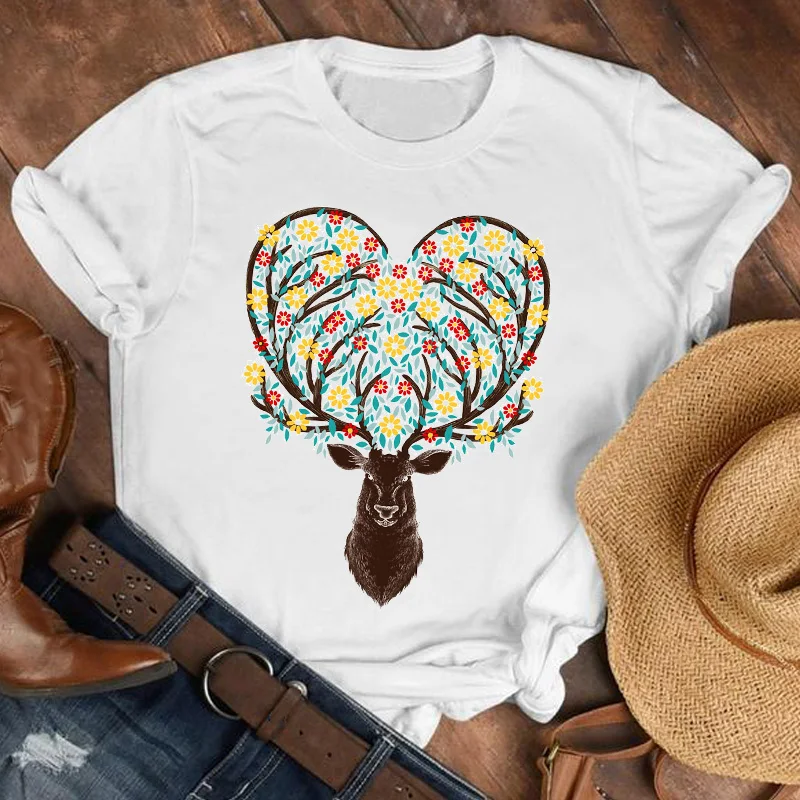 Женская модная рубашка 90 х с цветочным принтом оленем животными цветами одежда