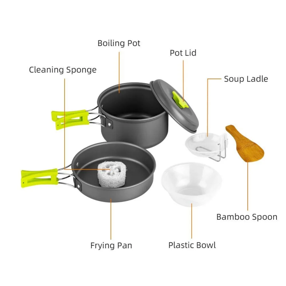 Portable Outdoor kitchen cooking pot Camping Hiking Picnic Teapot Pot Set Cookware Mess Kit Carabiner Camping Cookware Stove