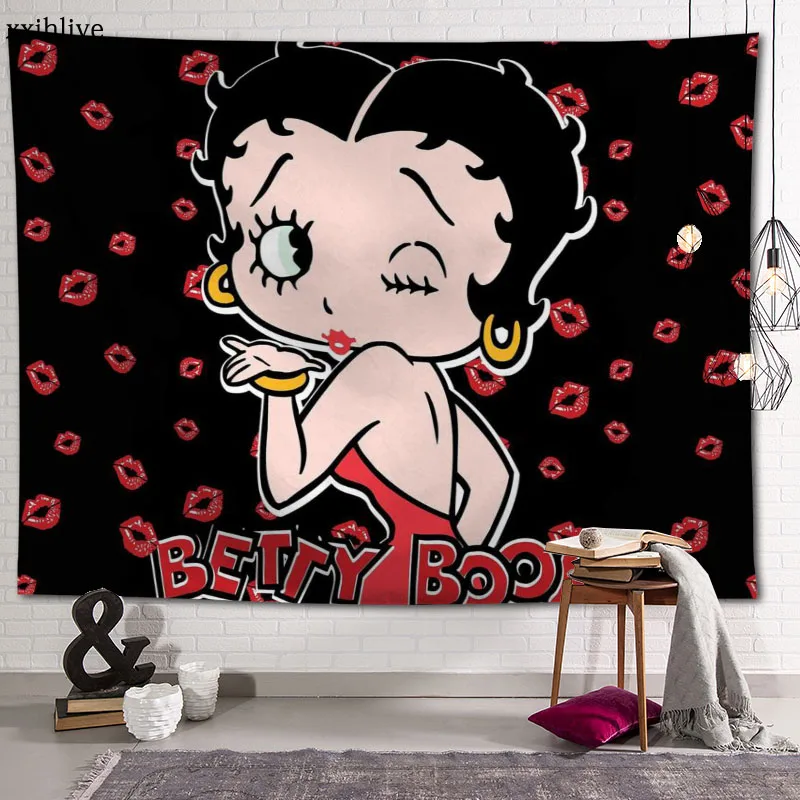 

Custom Tapestry Cartoons Betty Boop Printed Large Wall Tapestries Hippie Wall Hanging Bohemian Wall Art Decoration Room Decor