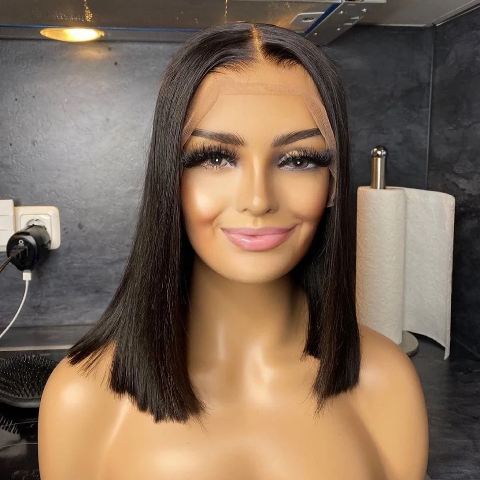 Короткий прямой парик Боб T-part из натуральных волос дешевые бразильские