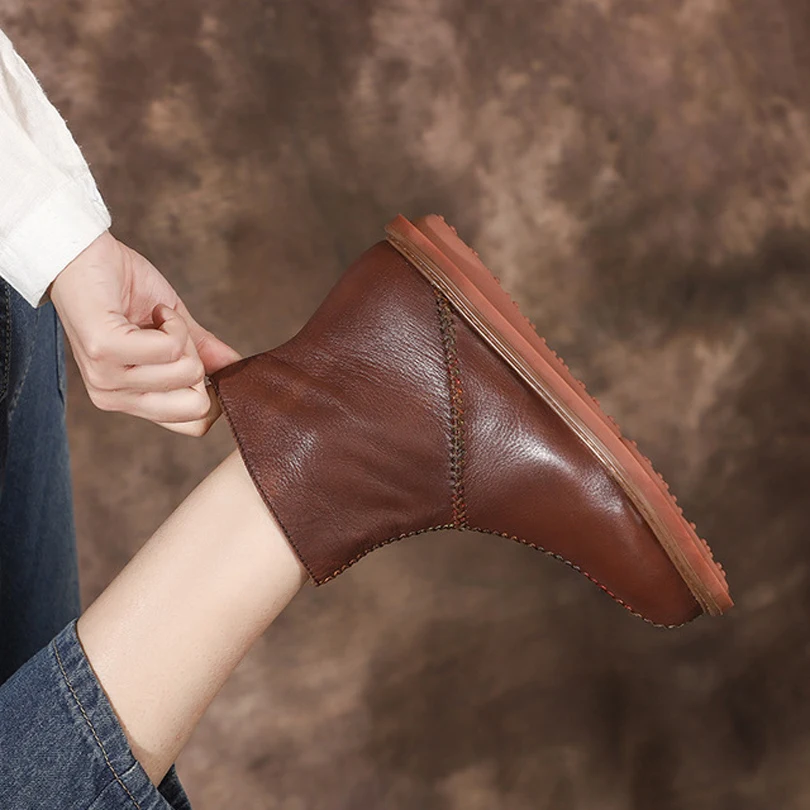 Женские ботинки из натуральной кожи коричневые на молнии с внутренней подошвой в