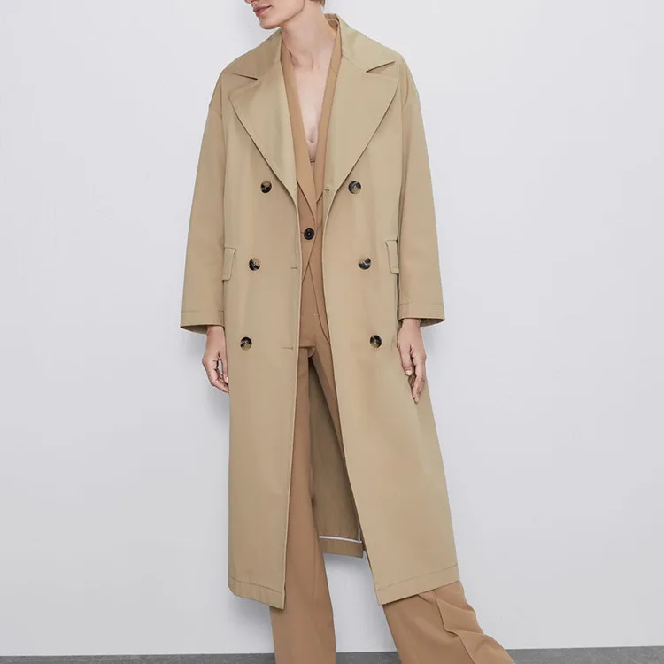 2019 ZA классический цвет хаки британский стиль Женская куртка модная двубортная с