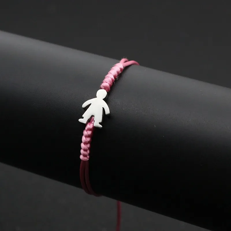 Pink Очаровательный браслет из нержавеющей стали с мишкой, серебряный цвет, для маленького мальчика, модная нитка, плетеный браслет для мужчин и женщин, ювелирные изделия - Окраска металла: Pink
