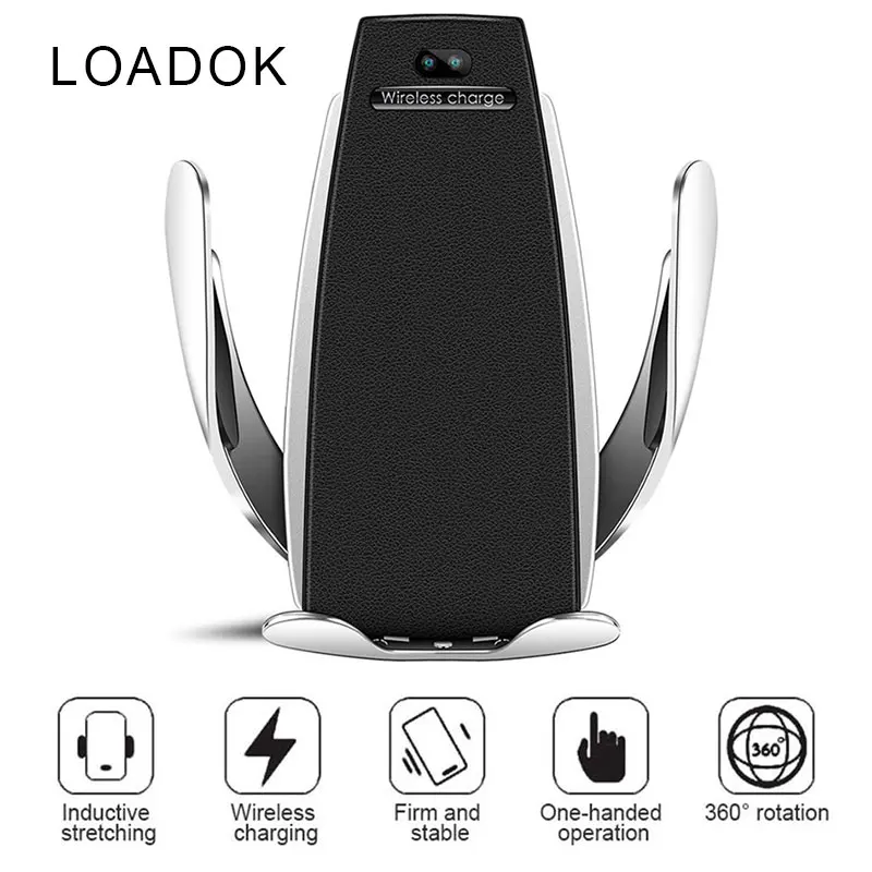

Wireless Phone Charger S5 Automatic Clamping Fast Charging Phone Holder Mount in Car for iPhone xr Huawei Samsung Smart Phone