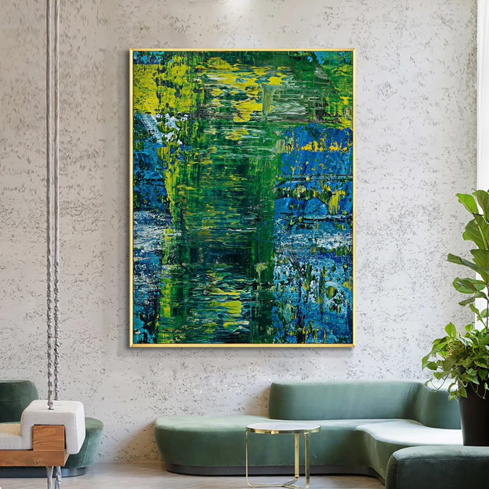

Abstract Green With Blue Painting 100% Handpainted Oil Painting On Canvas Without Frame Modern Wall Art For House Decoration