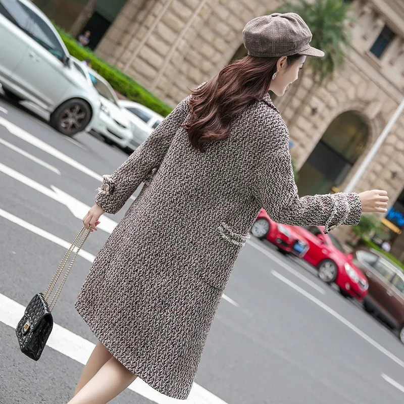 

Autumn Winter New Brand Thick Slim Fit Womens Tassel Overcoats Korean Elegant Double Breasted Lapel Female Medium Length Coats