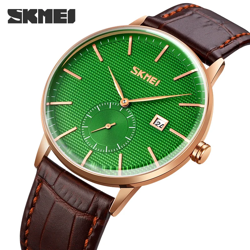 

Fashion Leather Quartz Watch For Man Official Brand SKMEI Men's Watches Calendar Display Wristwatches Simple Style Hour For Gift