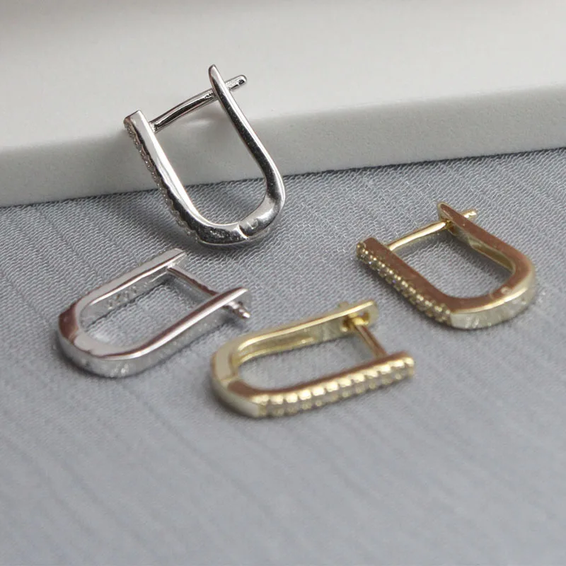 

Fashion Charm Real 925 Sterling Silver Hoop Earring Minimalist Pave Zircon Stud Earrings for Women Party Jewelry Gift 9.5x15mm