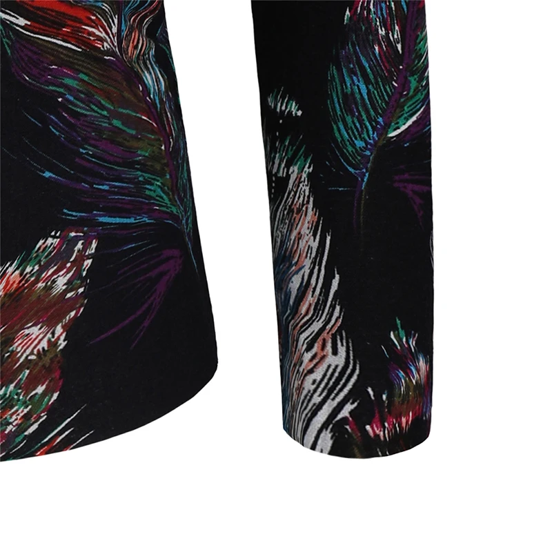 

Men Casual Blazer Feather Print Pure Cotton Loose Suit Jacket 1 Button Party Prom Stage Costume Nightclub Bar Singer Host Dancer