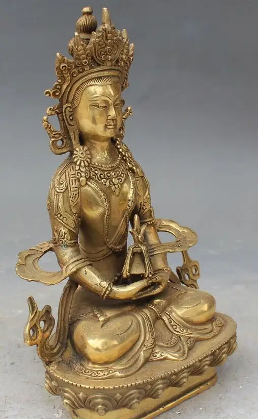 9&quot Chinese Tibetan Buddhism Bronze Amitayus longevity God Goddess Buddha Statue | Дом и сад