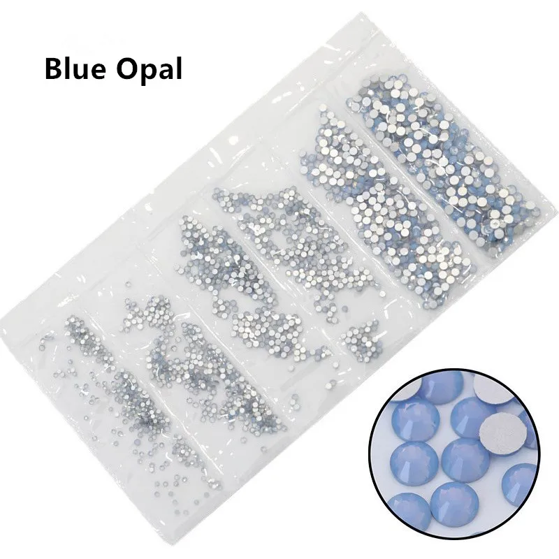 Blue Opal SS3-SS10 разных размеров розовый/зеленый/синий/белый опал стеклянные стразы для ногтей блестящие стразы для дизайна ногтей - Цвет: Blue Opal