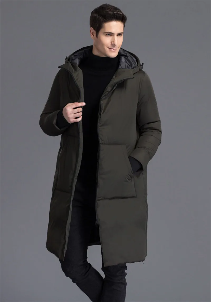 Мужская парка с капюшоном черная Толстая куртка на белом утином пуху WXF170 s зимний