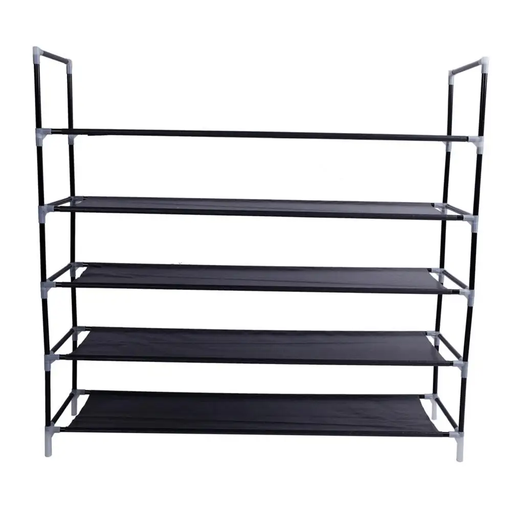 

Simple Assembly 5 Tiers Non-woven Fabric Shoe Rack With Handle Black Durable And Reliable For Long-term Use