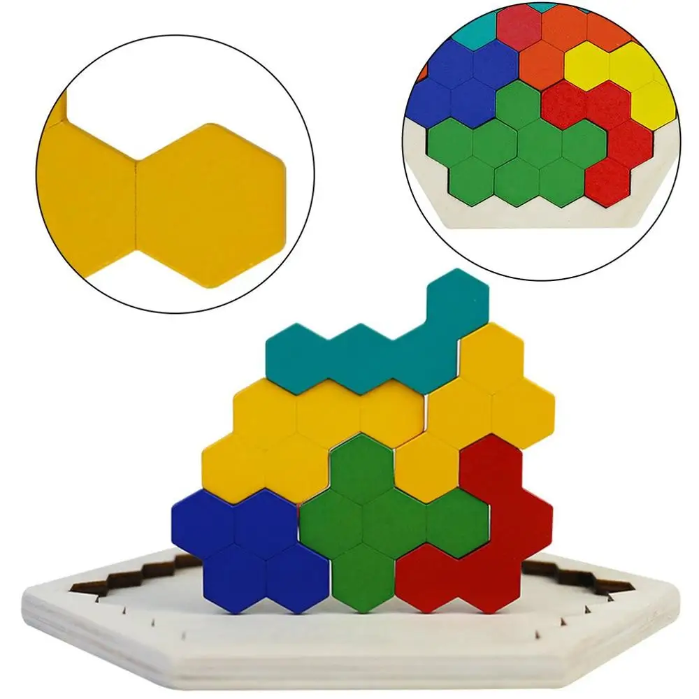 

Colorful 3D Puzzle Wooden Tangram Math Toys Game Honeycomb Shape Pre-school Magination Intellectual Educational Toy for Kids