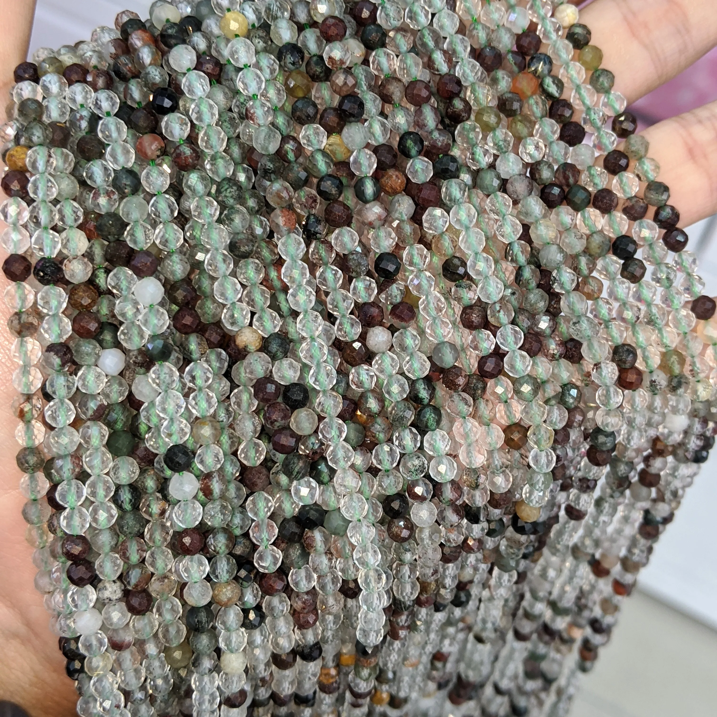 

Бусины Из Натурального лечебного хрустального камня 3,5 мм граненые Резные Свободные бусины из зеленого Хлорита фантомный кварц для изготов...