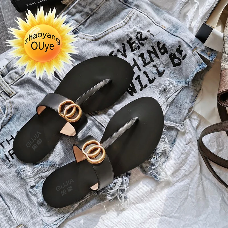 

Italy 2021 summer gujia jelly sandals female couple slippers high quality leather comfortable hardware decoration flip flop
