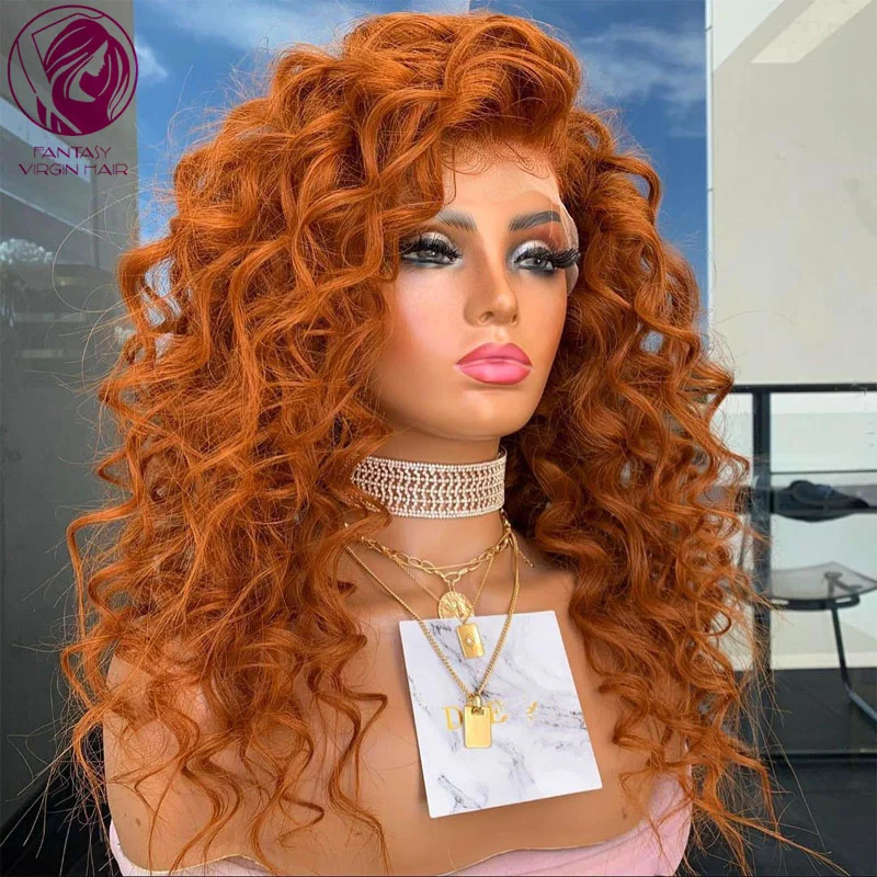 

Auburn Loose Curly Ginger Lace Front Wig for Women 13x4/13x6 Human Hair Laced Frontal Wig Peruvian Remy Hair 150% Preplucked