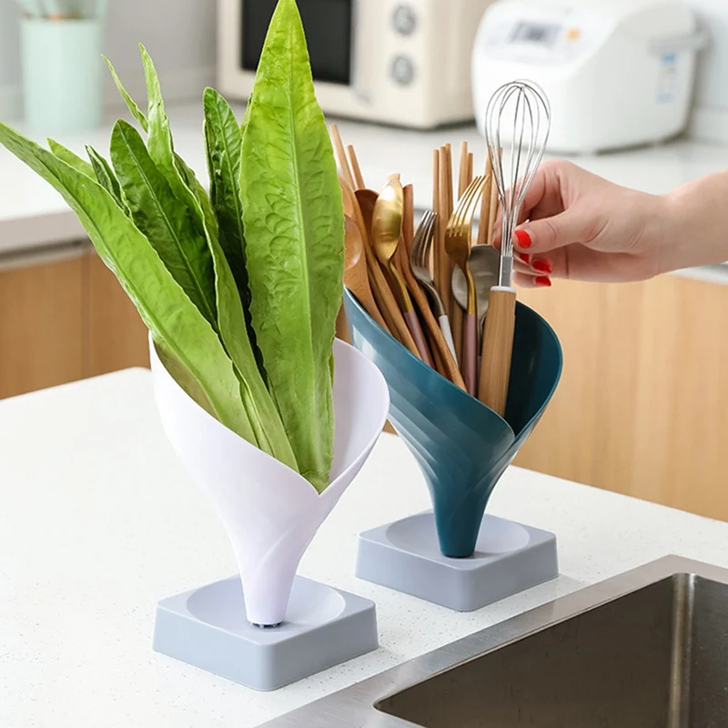 

Punch-free rack plastic funnel chopstick cage home kitchen fruit vegetable drainage rack easy to clean desktop storage rack