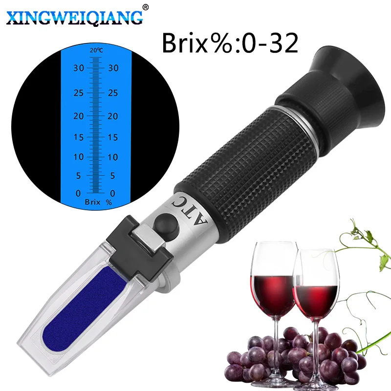 Handheld Refractometer sugar  concentration meter densimeter 0-32% Brix Saccharimeter Sugar Tester  Fruits Grapes ATC
