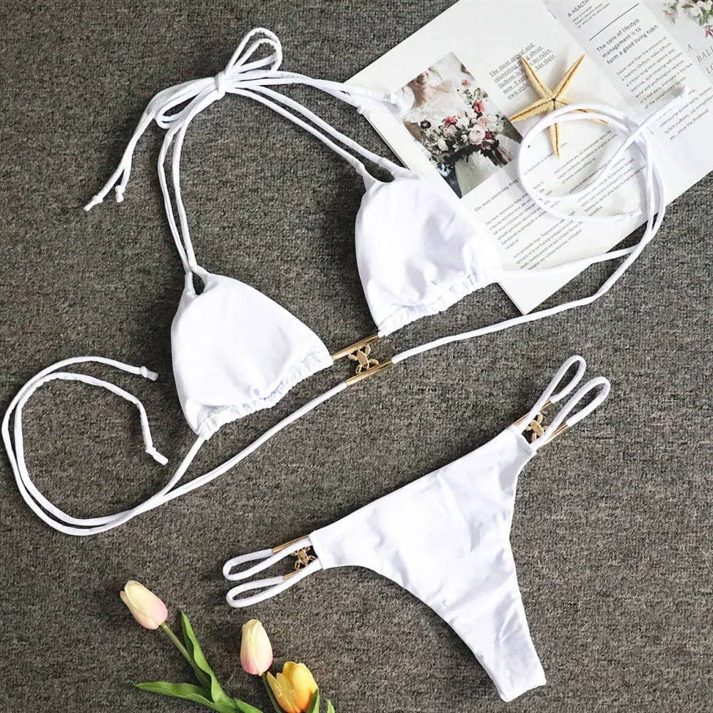 

Hirigin Sexy Women Bikini Set Push Up Padded Bandage Swimwear 2021 New Pure Color Hollow Out Women Biquini Bathing Suit Swimsuit