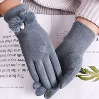 womens pearl touch screen driving gloves for sports winter mink fur bow plus velvet thicken full finger warm cycling mitten r29