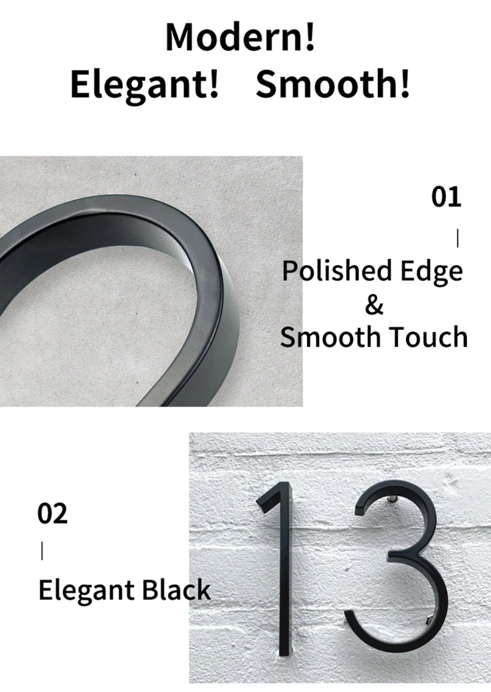 12cm Big 3D Modern House Number Door Home Address Numbers for House Number Digital Door Outdoor Sign Plates 5 Inch.#1 Black